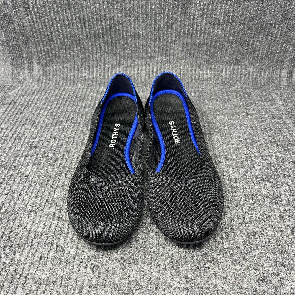 EUC Rothy's Black Flats with Blue trim - Picture 2 of 6